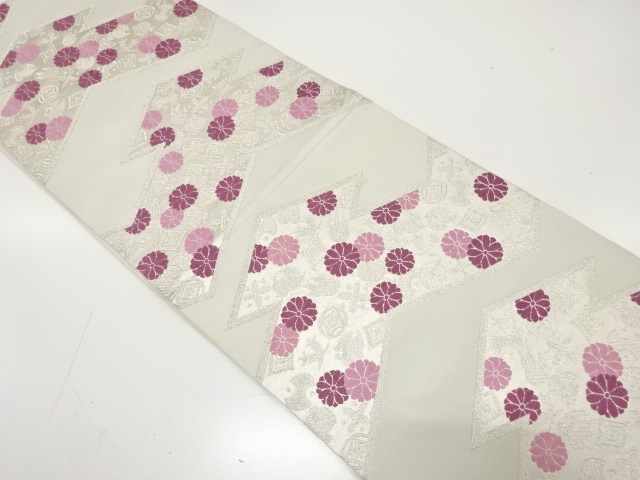 アンティーク　川島織物製　変わり横段に宝尽くし・花模様織り出し袋帯（材料）